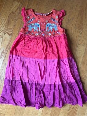 Mini Boden Pink & Purple Tiered Embroidered Elephant Dress